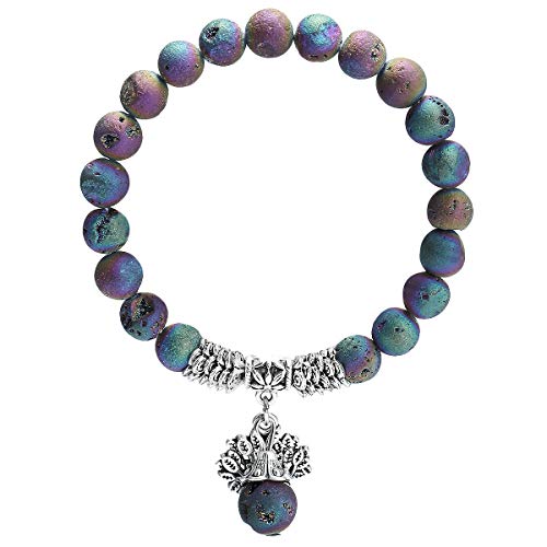 mookaitedecor Baum des Lebens 8mm Edelstein Armbänder mit Heilsteinen Amulett Armband Perlen Mutmacher für Damen Herren, Rainbow Titanium Coated Crystal von mookaitedecor
