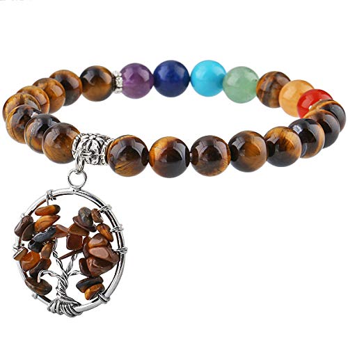 mookaitedecor Chakra Stein Perlen Armbänder für Frauen und Männer, elastische handgemachte Armbänder mit Baum des Lebens Charme Carneol von mookaitedecor