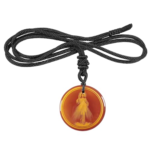 mookaitedecor Göttliche Barmherzigkeit Jesus Halskette für Männer Frauen, Karneol Rundstein Anhänger mit verstellbare Nylonseil, Katholische Jesus Religiöser Amulett Schmuck Geschenke von mookaitedecor