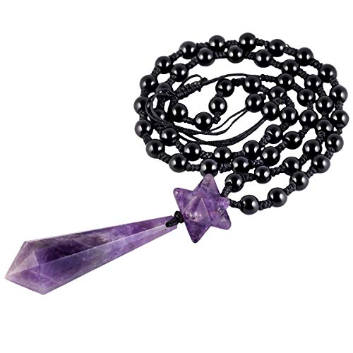 mookaitedecor Healing Prism Stein Anhänger Halskette für Männer und Frauen Merkaba Stern konische Pyramide Anhänger mit einstellbaren schwarzen Achat Kette David Star Pendel Energie Halsketten von mookaitedecor