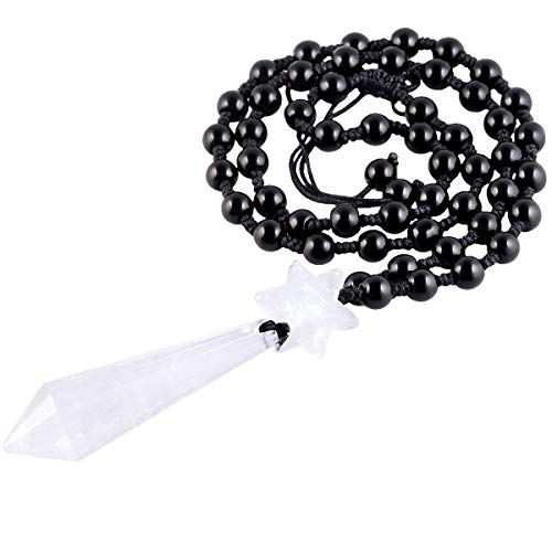 mookaitedecor Healing Prism Stein Anhänger Halskette für Männer und Frauen Merkaba Stern konische Pyramide Anhänger mit einstellbaren schwarzen Achat Kette David Star Pendel Energie Halsketten von mookaitedecor