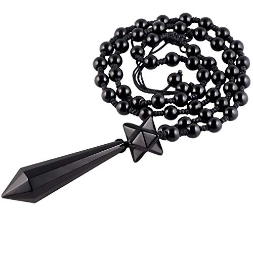 mookaitedecor Healing Prism Stein Anhänger Halskette für Männer und Frauen Merkaba Stern konische Pyramide Anhänger mit einstellbaren schwarzen Achat Kette David Star Pendel Energie Halsketten von mookaitedecor