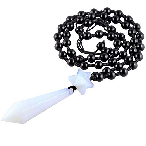 mookaitedecor Healing Prism Stein Anhänger Halskette für Männer und Frauen Merkaba Stern konische Pyramide Anhänger mit einstellbaren schwarzen Achat Kette David Star Pendel Energie Halsketten von mookaitedecor