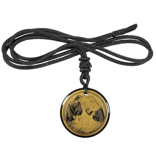 mookaitedecor Heilige Familie Halskette für Männer Frauen, Schwarze Obsidian Rundstein Anhänger mit verstellbare Nylonseil, Katholische Jesus Religiöser Amulett Schmuck Geschenke von mookaitedecor