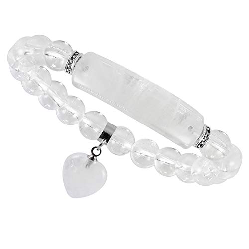 mookaitedecor Herzförmiges Kristallarmband für Frauen, Elastische natürliche Heilung Kristall Stein Perlen Armband, Bergkristall von mookaitedecor