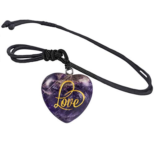 mookaitedecor Herz Liebe Stein Anhänger Halskette für Frauen und Männer, gravierte Amulett Anhänger mit Kette einstellbar von mookaitedecor