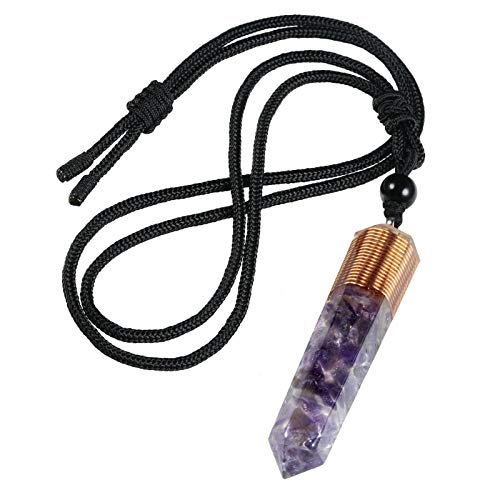 mookaitedecor Hexagon Säulen Anhänger Halskette für Damen und Herren, Trommelstein Heilstein Schmuck mit Einstellbare Kette 46-62cm, Amethyst von mookaitedecor