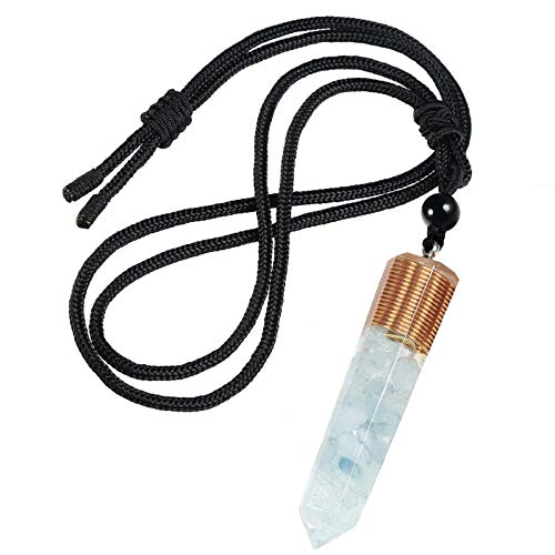 mookaitedecor Hexagon Säulen Anhänger Halskette für Damen und Herren, Trommelstein Heilstein Schmuck mit Einstellbare Kette 46-62cm, Aquamarin von mookaitedecor