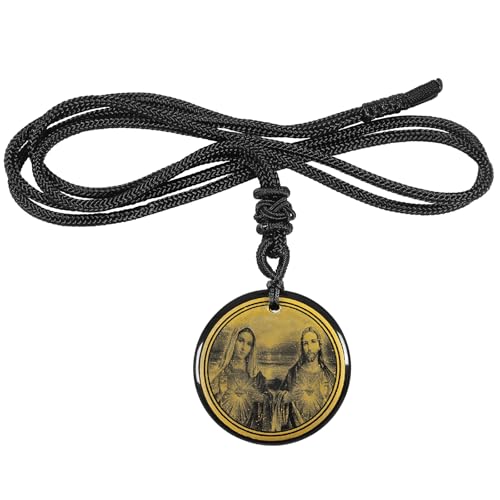 mookaitedecor Jungfrau Maria und Jesus Halskette für Männer Frauen, Schwarze Obsidian Rundstein Anhänger mit verstellbare Nylonseil, Katholische Jesus Religiöser Amulett Schmuck Geschenke von mookaitedecor