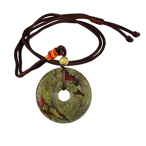 mookaitedecor Münze Donut Stein Halskette für Frauen und Männer, Unisex Glücksbringer Amulett Anhänger mit Kette 32-34 Zoll von mookaitedecor