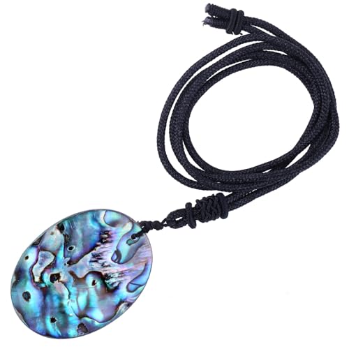 mookaitedecor Natürliche Abalone Muschel-Kristall-Anhänger mit Nylon-Seil, polierte Stein Verstellbare Halskette Glücksbringer Amulette Schmuck für Frauen und Männer, Oval von mookaitedecor