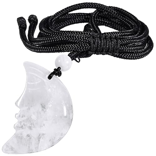mookaitedecor Natürliche Heilung Kristall Halskette Lächelnde Mondgesicht Anhänger für Frauen, Männer Mond geformt Halb Edelstein Kristall Amulett Halskette von mookaitedecor