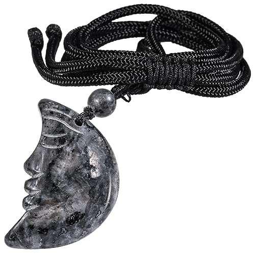 mookaitedecor Natürliche Heilung Kristall Halskette Lächelnde Mondgesicht Anhänger für Frauen, Männer Mond geformt Halb Edelstein Kristall Amulett Halskette von mookaitedecor