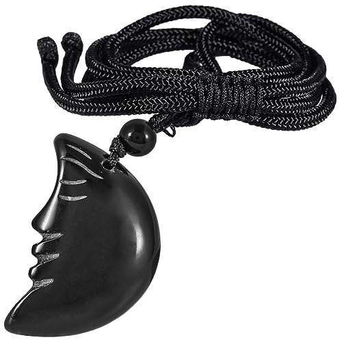 mookaitedecor Natürliche Heilung Kristall Halskette Lächelnde Mondgesicht Anhänger für Frauen, Männer Mond geformt Halb Edelstein Kristall Amulett Halskette von mookaitedecor
