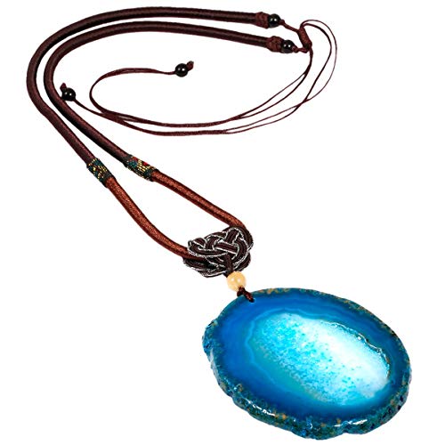 mookaitedecor Poliert Achat Stein Kette mit Anhänger, Kristall Stein Halskette Amulette und Talismanefür Unisex Modeschmuck von mookaitedecor