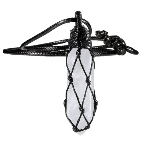 mookaitedecor Sechseckige Kristallspitzquarz-Anhänger Halskette, Einstellbare geflochtene Wachs Seil Hexagonal Heilstein Halskette Schmuck für Frauen und Männer, Bergkristall von mookaitedecor