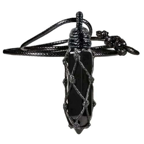 mookaitedecor Sechseckige Kristallspitzquarz-Anhänger Halskette, Einstellbare geflochtene Wachs Seil Hexagonal Heilstein Halskette Schmuck für Frauen und Männer, Schwarzer Obsidian von mookaitedecor