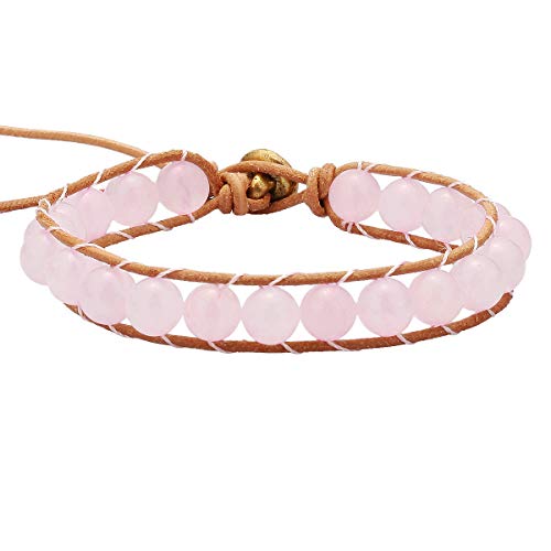 mookaitedecor Steinperlen Armband für Frauen, Heilung Kristall Chakra Geflochtene verstellbare Boho Wrap Armband für Freundschaft, Rosa von mookaitedecor