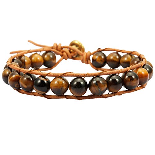 mookaitedecor Steinperlen Armband für Frauen, Heilung Kristall Chakra Geflochtene verstellbare Boho Wrap Armband für Freundschaft, Braun von mookaitedecor
