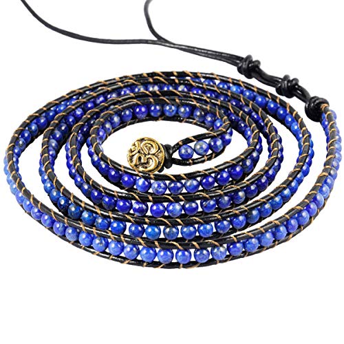 mookaitedecor Wickelarmband für Frauen und Männer, natürliche Perlen Kristallstein Heilung einstellbar Armband für Unisex， Lapislazuli von mookaitedecor