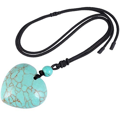 mookaitedecor Grüner Howlit-Türkis Herz Stein Anhänger Heilsteine Kette, polierte Herzform Edelstein Herzanhänger Kristall Halskette für Damen und Herren von mookaitedecor