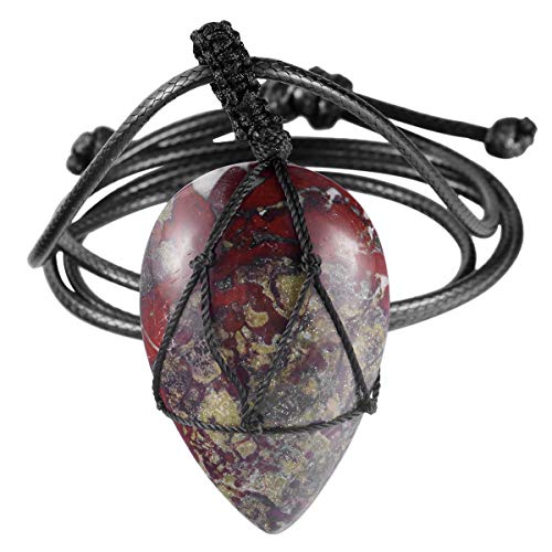 mookaitedecor poliert Teardrop Energie Stein Anhänger Halskette für Frauen Männer, Healing Crystal handgewebte Seil geflochtene Halskette für Chakra Reiki Dragon Bloodstone von mookaitedecor