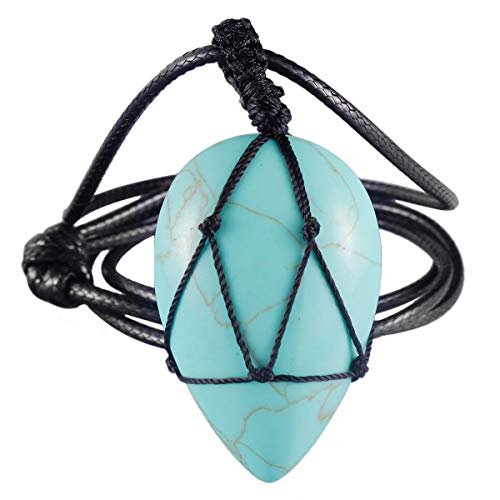 mookaitedecor poliert Teardrop Energie Stein Anhänger Halskette für Frauen Männer, Healing Crystal handgewebte Seil geflochtene Halskette für Chakra Reiki grün Howlith Türkis von mookaitedecor