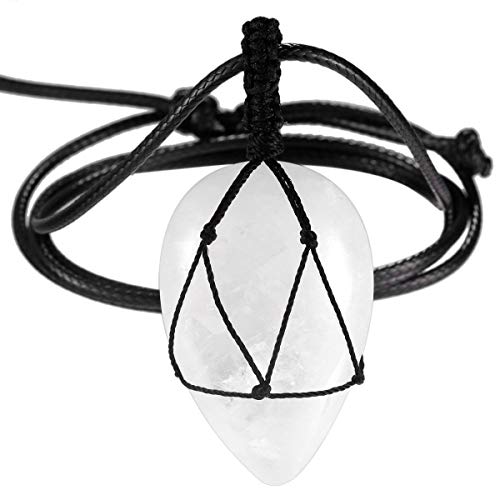mookaitedecor poliert Teardrop Energie Stein Anhänger Halskette für Frauen Männer, Heilung Kristall handgewebte Seil geflochtene Halskette für Chakra Reiki Bergkristall von mookaitedecor