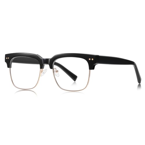 Blaue Licht blockierende Brille für Männer Halb Frame Mode Brille Quadrat TR90 Metall (black gold frame) von moomoobird