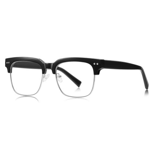Blaue Licht blockierende Brille für Männer Halb Frame Mode Brille Quadrat TR90 Metall (black silver frame) von moomoobird