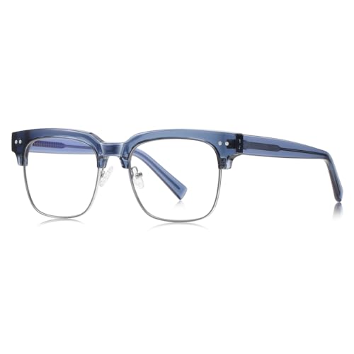Blaue Licht blockierende Brille für Männer Halb Frame Mode Brille Quadrat TR90 Metall (blue silver frame) von moomoobird