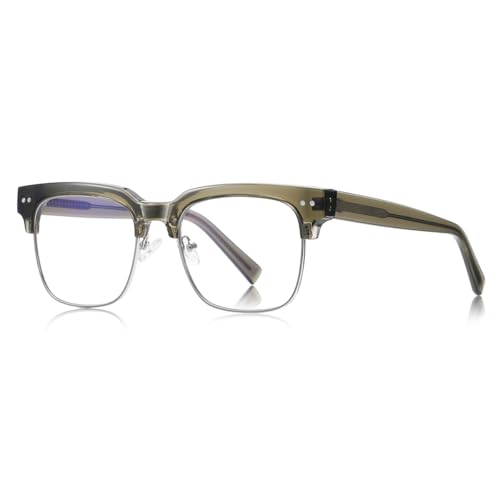 Blaue Licht blockierende Brille für Männer Halb Frame Mode Brille Quadrat TR90 Metall (green silver frame) von moomoobird