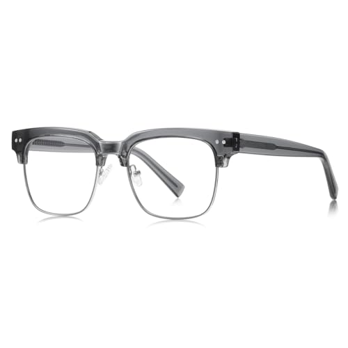 Blaue Licht blockierende Brille für Männer Halb Frame Mode Brille Quadrat TR90 Metall (grey silver frame) von moomoobird
