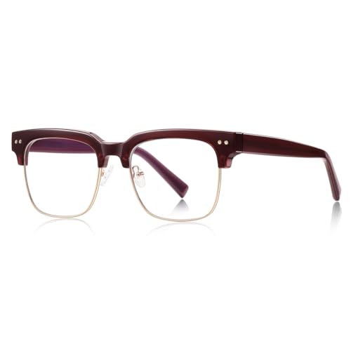 Blaue Licht blockierende Brille für Männer Halb Frame Mode Brille Quadrat TR90 Metall (red brown gold) von moomoobird