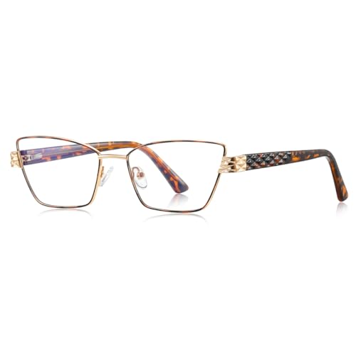 Blaues Licht blockierende Brille für Männer Frauen Metall Katze Auge Brille Rahmen Mode Quadrat (gold leopard frame) von moomoobird