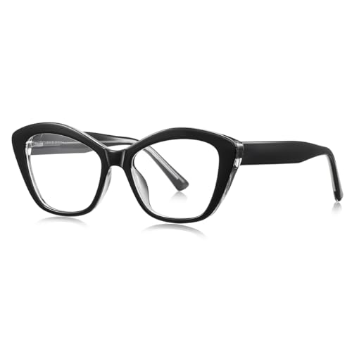 Blue Light Blocking Brillen Mode weibliche TR90 Rahmen Katze Auge Brillen Rahmen für Frauen (black with clear) von moomoobird