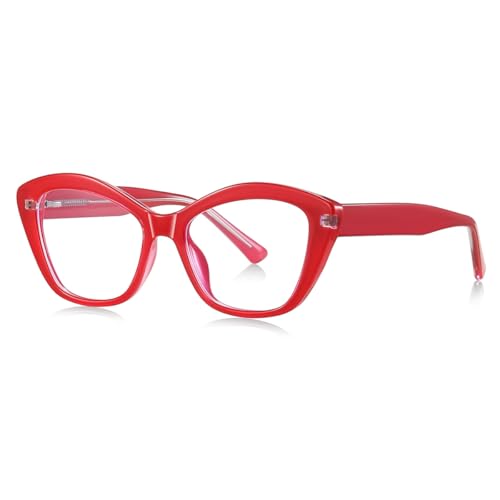 Blue Light Blocking Brillen Mode weibliche TR90 Rahmen Katze Auge Brillen Rahmen für Frauen (red with clear) von moomoobird