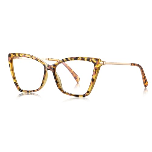 Cat Eye Brillen Blaues Licht Blockieren Metall TR90 Brillen Rahmen für Frauen Mode (pattern with clear) von moomoobird