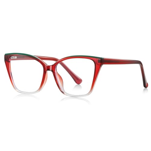 Cat Eye Brillen Rahmen für Frauen TR90 Rahmen Blaues Licht Blockierende Brillen Weibliche Mode (red with clear) von moomoobird