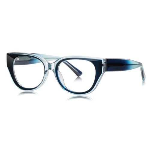 Katze Augenbrille Anti Blau Licht TR90 Dicker Rahmen Quadrat Männer Frauen Brillen Rahmen Mode (blue with clear) von moomoobird