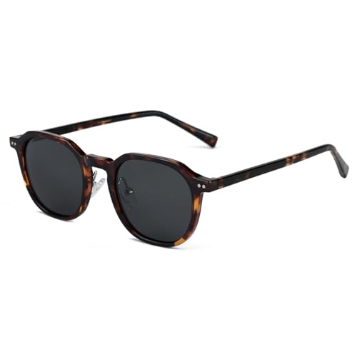Polarisierte Sonnenbrille für Männer Frauen TR90 Mode Quadrat Sonnenbrille UV400 (leopard with black) von moomoobird