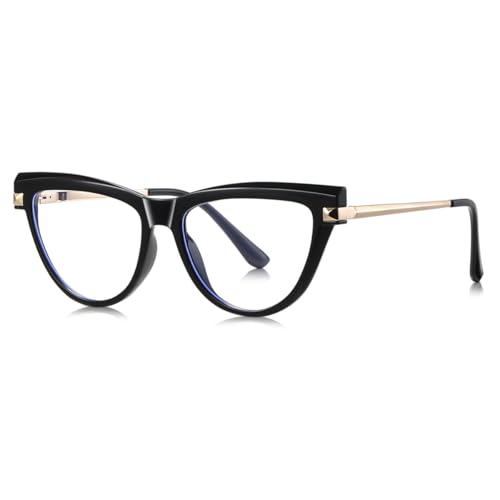 Weibliche Katze Auge Brillen Blau Licht Metall TR90 Brillen Rahmen für Frauen Mode Dekoration (black gold frame) von moomoobird