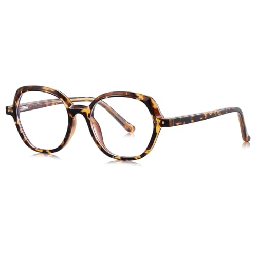 moomoobird Anti Blaue Licht Brille für Frauen TR90 Rahmen Runde Brillen Rahmen Weiblich Trendy (leopard with clear) von moomoobird
