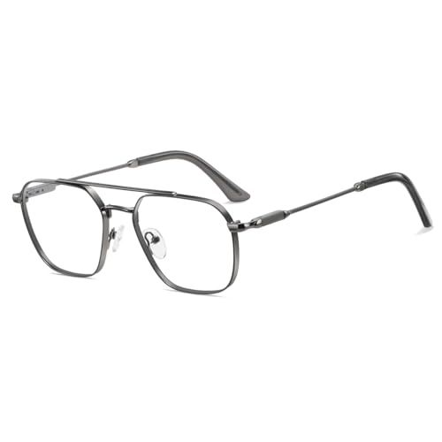 moomoobird Anti Blaue Licht Brille für Männer Frauen Metall Quadrat Brille Rahmen Retro Stil (grey with clear) von moomoobird