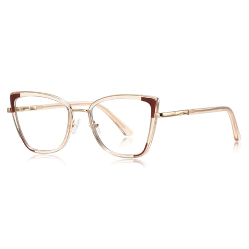 moomoobird Anti Blue Light Gläser Frauen Cat Eye Gläser Rahmen TR90 Metall Brillen Mode Brillen (brown gold frame) von moomoobird