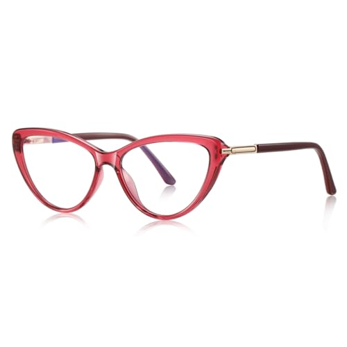moomoobird Anti blaue Licht Brille für Frauen Comouter TR90 Cat Eye Brille Rahmen weiblich (red with clear) von moomoobird