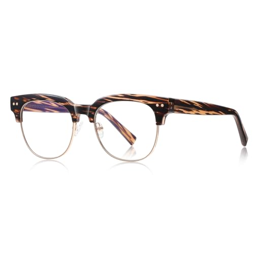 moomoobird Anti blaue Licht Brille für Männer TR90 Metall Retro Brillen Rahmen Frauen Halb Rahmen (brown pattern gold) von moomoobird
