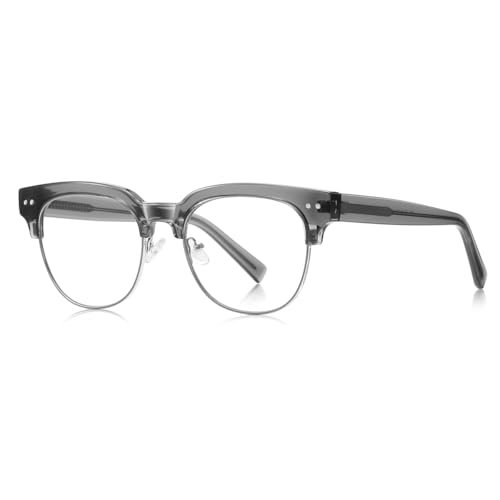 moomoobird Anti blaue Licht Brille für Männer TR90 Metall Retro Brillen Rahmen Frauen Halb Rahmen (grey silver frame) von moomoobird