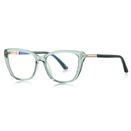 moomoobird Blaue Licht blockierende Brille für Frauen Metall TR90 Mode Katze Auge Brille Rahmen weiblich (green with clear) von moomoobird