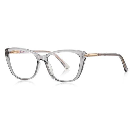 moomoobird Blaue Licht blockierende Brille für Frauen Metall TR90 Mode Katze Auge Brille Rahmen weiblich (grey with clear) von moomoobird